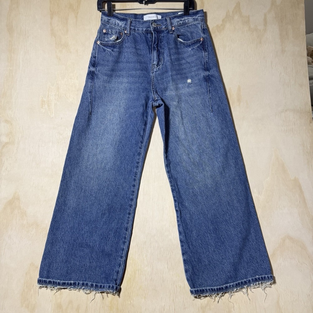 PacSun Extreme Baggy Jeans Mens 29x30 Wide Leg Raw Hem Distressed Blue Denim